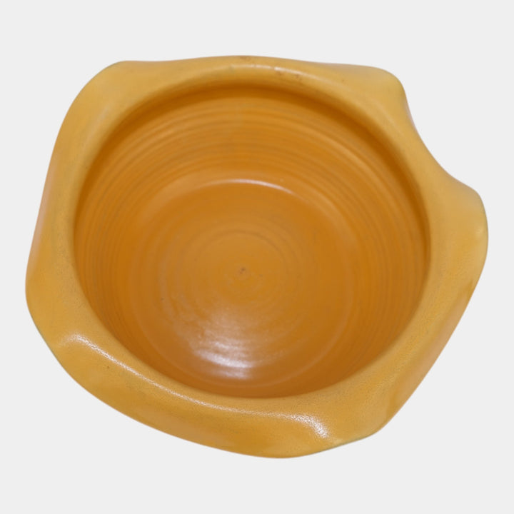 Weller Velvetone 1920s Vintage Art Pottery Yellow Pink Ruffled Rim Ceramic Bowl