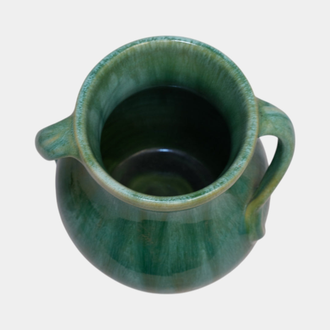Weller Nile 1930s Vintage Art Deco Pottery Blue Green Drip Twist Handled Vase