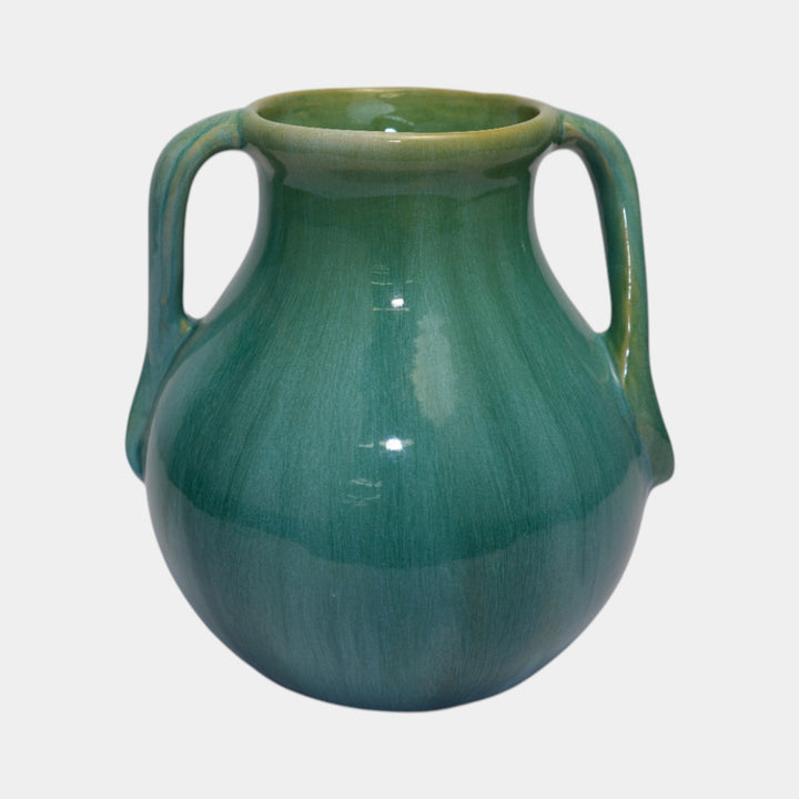 Weller Nile 1930s Vintage Art Deco Pottery Blue Green Drip Twist Handled Vase