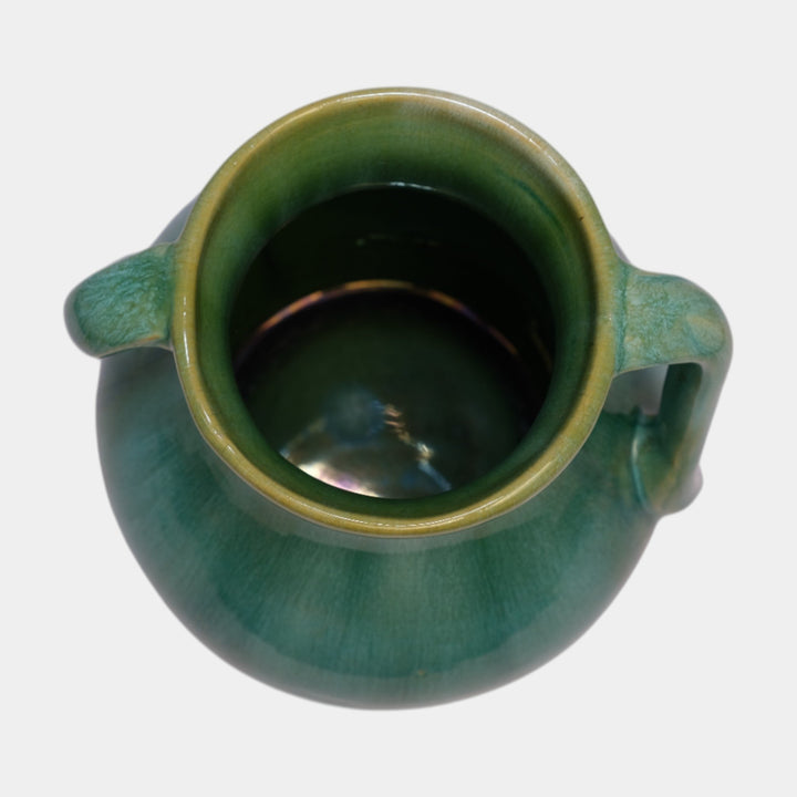 Weller Nile 1930s Vintage Art Deco Pottery Blue Green Drip Twist Handled Vase