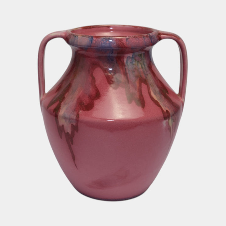 Weller Juneau 1920s Vintage Art Deco Pottery Red Pink Handled Ceramic Vase