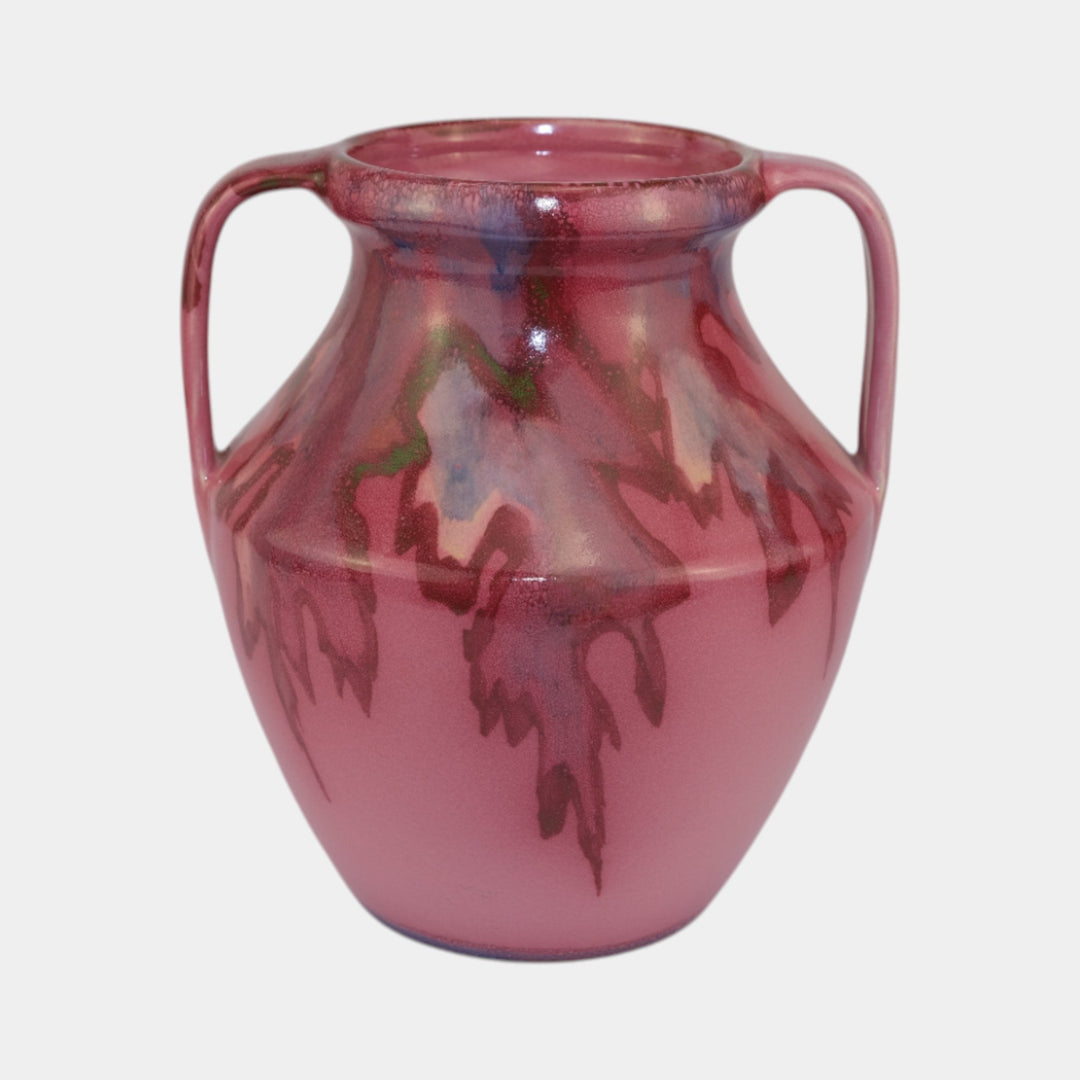 Weller Juneau 1920s Vintage Art Deco Pottery Red Pink Handled Ceramic Vase