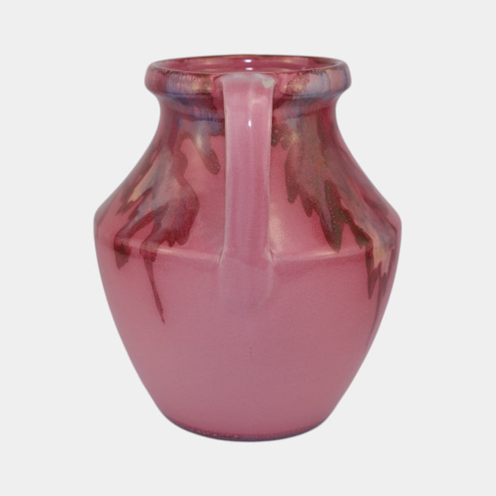Weller Juneau 1920s Vintage Art Deco Pottery Red Pink Handled Ceramic Vase