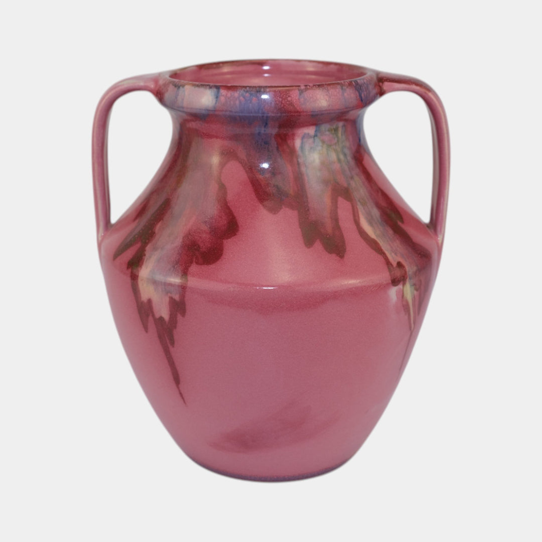 Weller Juneau 1920s Vintage Art Deco Pottery Red Pink Handled Ceramic Vase