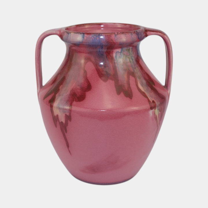 Weller Juneau 1920s Vintage Art Deco Pottery Red Pink Handled Ceramic Vase