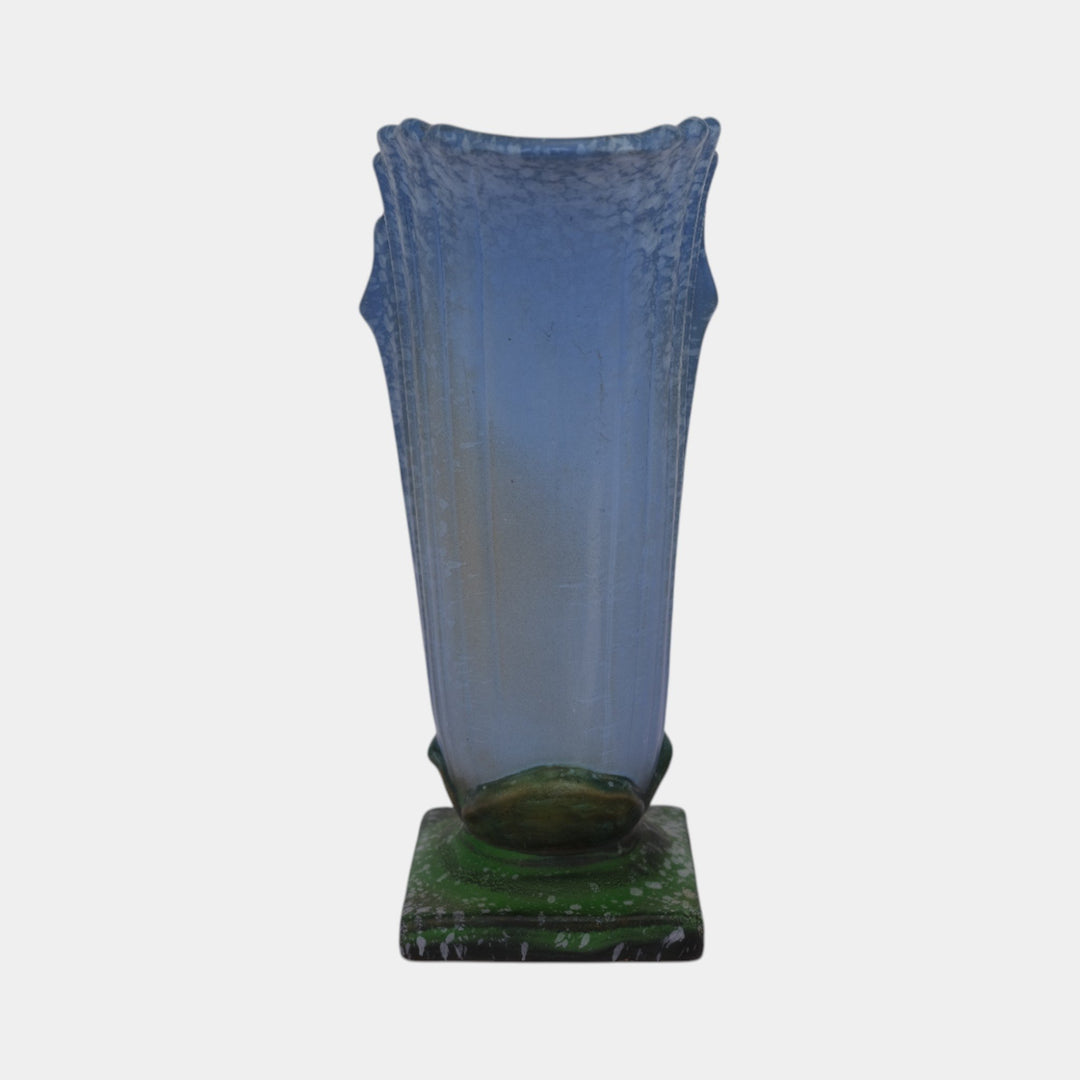 Weller Sydonia 1920s Vintage Art Deco Pottery Mottled Blue Ceramic Vase