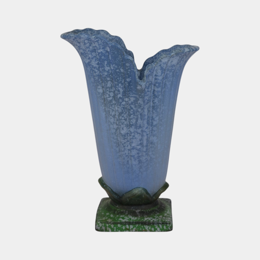 Weller Sydonia 1920s Vintage Art Deco Pottery Mottled Blue Ceramic Vase
