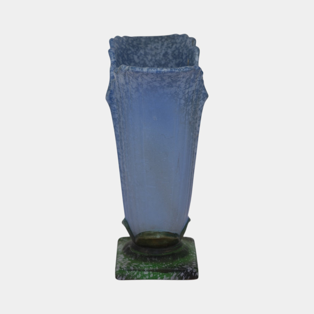 Weller Sydonia 1920s Vintage Art Deco Pottery Mottled Blue Ceramic Vase