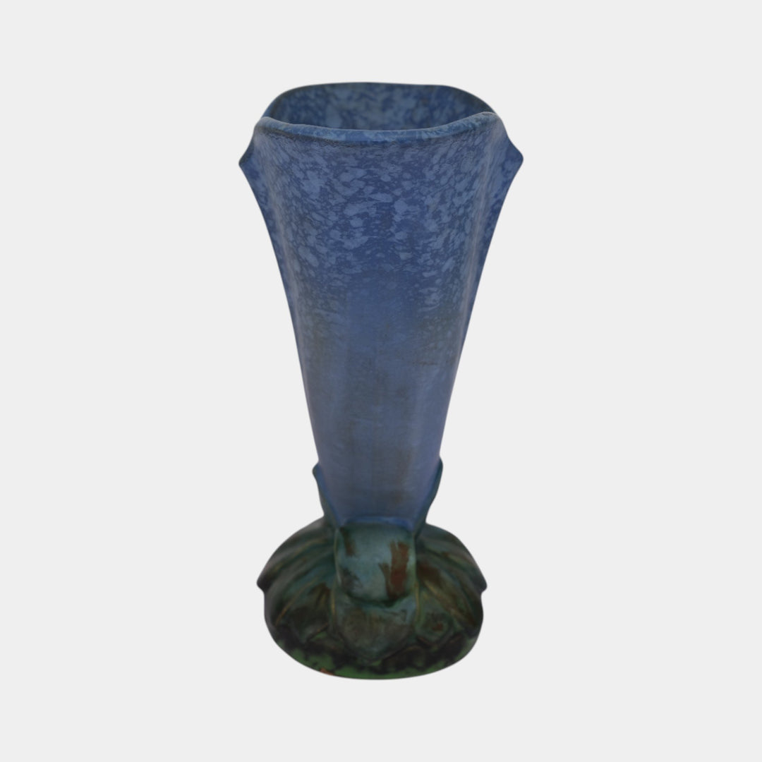 Weller Sydonia 1920s Vintage Art Deco Pottery Mottled Blue Cornucopia Vase