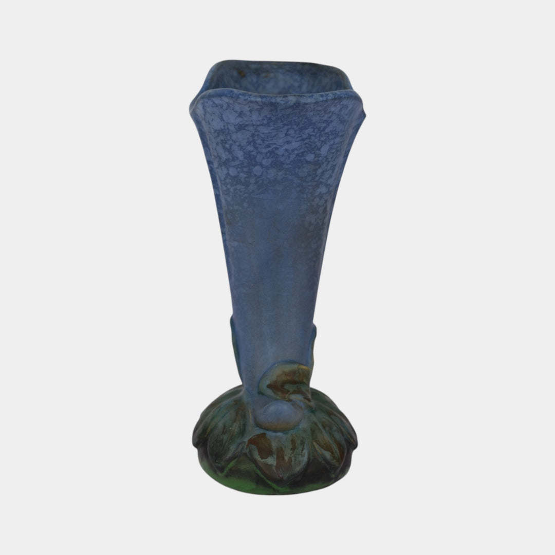 Weller Sydonia 1920s Vintage Art Deco Pottery Mottled Blue Cornucopia Vase