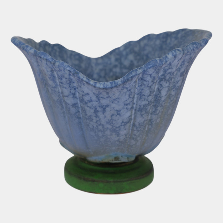 Weller Sydonia 1920s Vintage Art Deco Pottery Mottled Blue Ceramic Vase