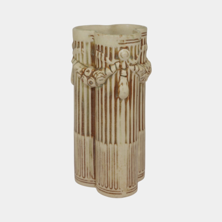 Weller Clinton Ivory 1914 Vintage Art Pottery Ceramic Tri Column Vase