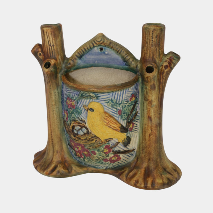 Weller Glendale 1920s Art Pottery Bird Nest Double Bud Wall Pocket