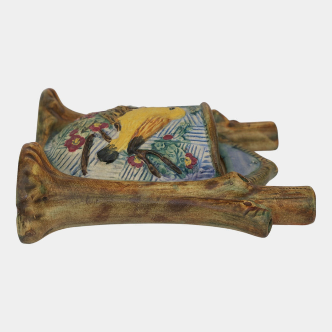 Weller Glendale 1920s Art Pottery Bird Nest Double Bud Wall Pocket