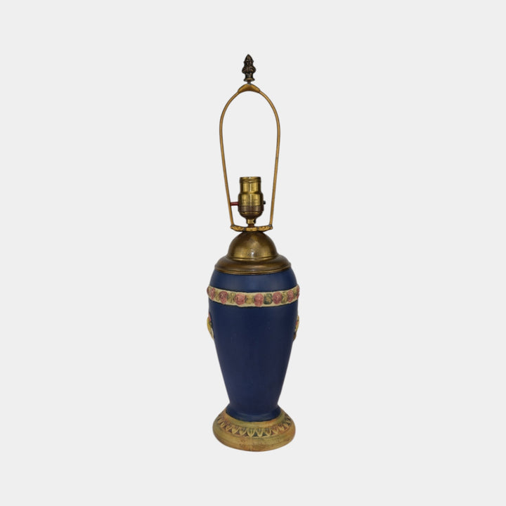 Weller Pottery Hudson Yellow Bird Medallion Blue Ware 1920s Factory Lamp - Just Art Pottery