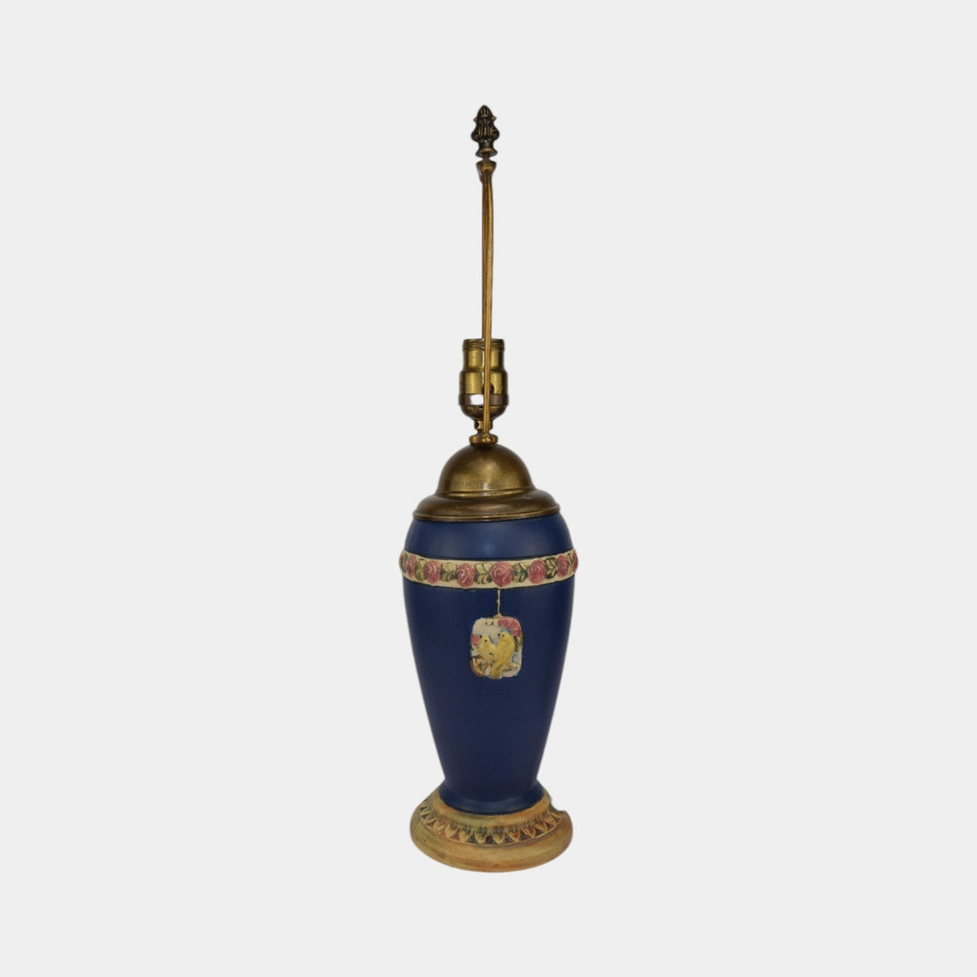 Weller Pottery Hudson Yellow Bird Medallion Blue Ware 1920s Factory Lamp - Just Art Pottery