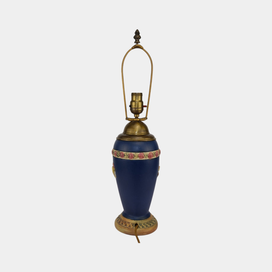 Weller Pottery Hudson Yellow Bird Medallion Blue Ware 1920s Factory Lamp - Just Art Pottery