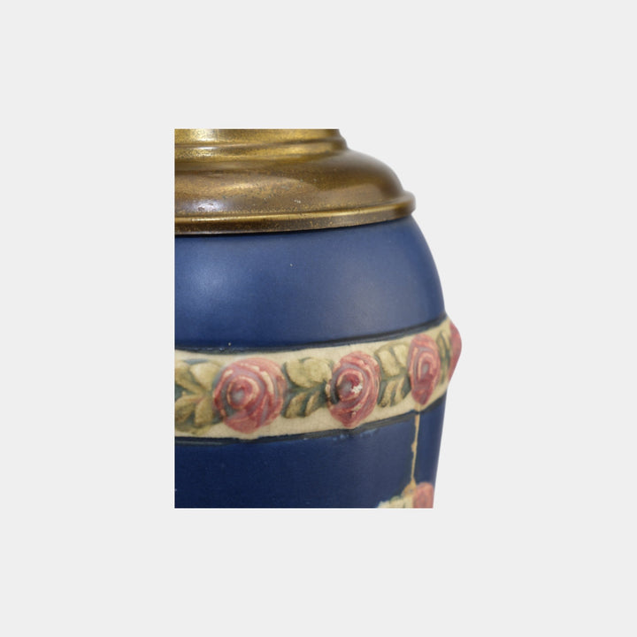 Weller Pottery Hudson Yellow Bird Medallion Blue Ware 1920s Factory Lamp - Just Art Pottery