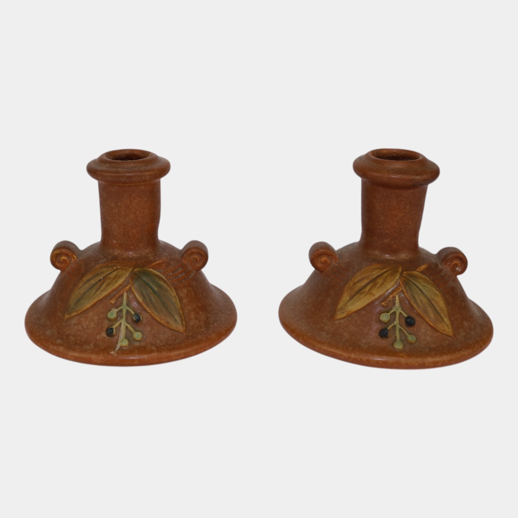 Weller Cornish 1933 Vintage Art Pottery Brown Ceramic Candle