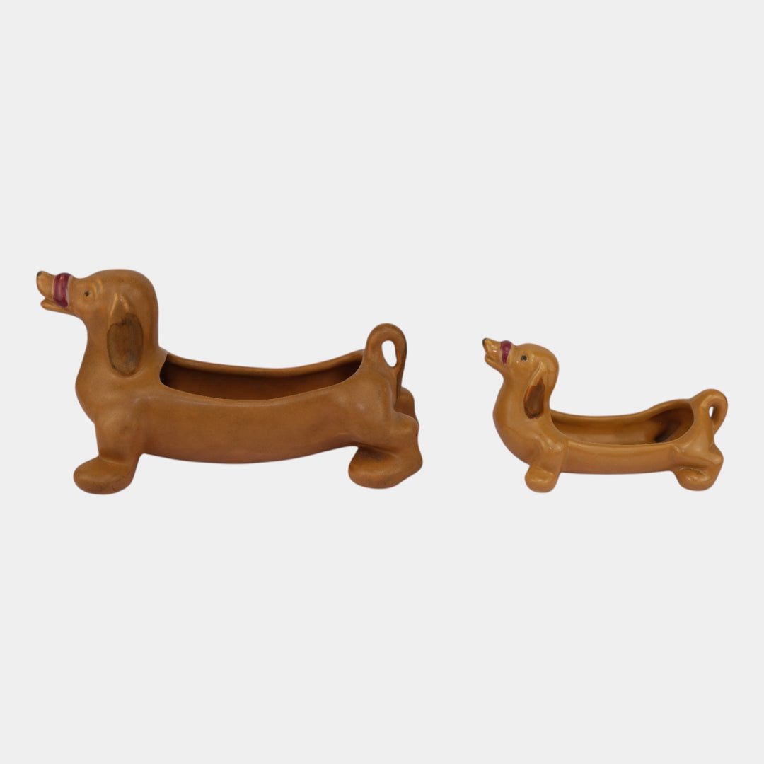 Weller 1930s Vintage Pottery Dachshund Novelty Dog Planters