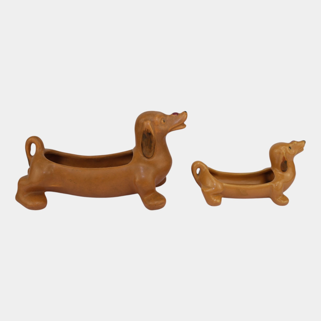 Weller 1930s Vintage Pottery Dachshund Novelty Dog Planters