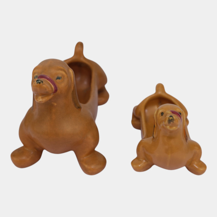 Weller 1930s Vintage Pottery Dachshund Novelty Dog Planters