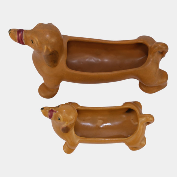 Weller 1930s Vintage Pottery Dachshund Novelty Dog Planters