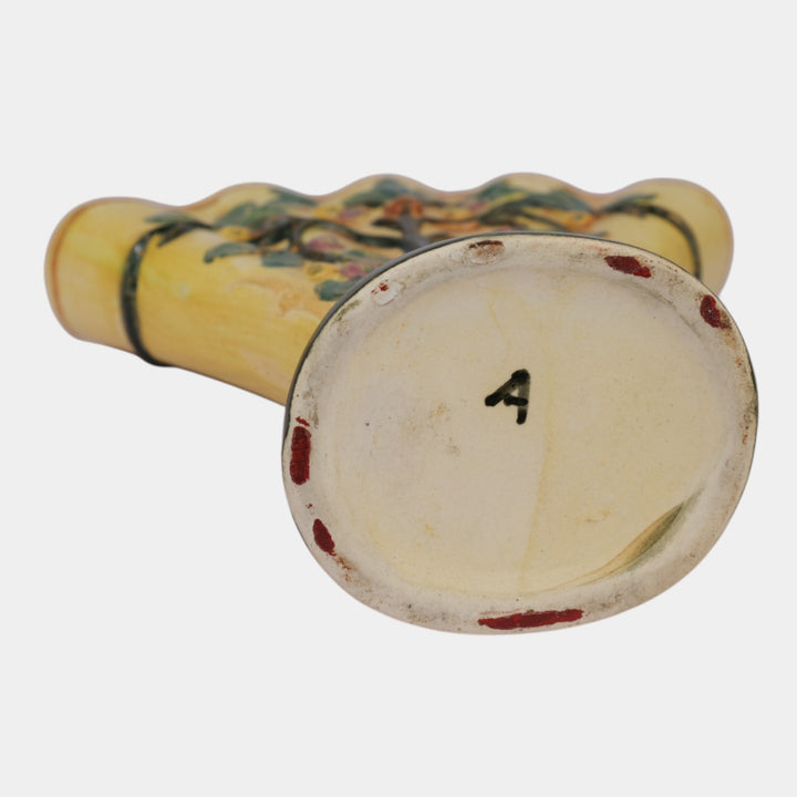 Weller Voile 1920s Vintage Art Pottery Apple Tree And Flowers Ceramic Fan Vase - Just Art Pottery