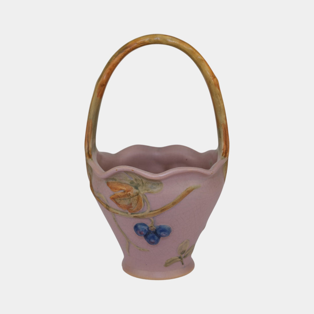 Weller Melrose 1920s Art Deco Pottery Purple Ceramic Basket - Just Art Pottery