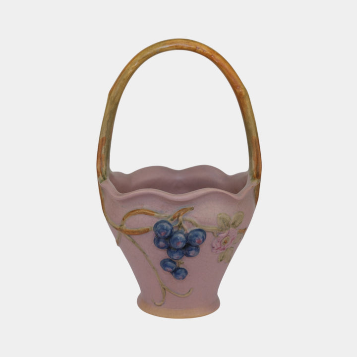 Weller Melrose 1920s Art Deco Pottery Purple Ceramic Basket - Just Art Pottery