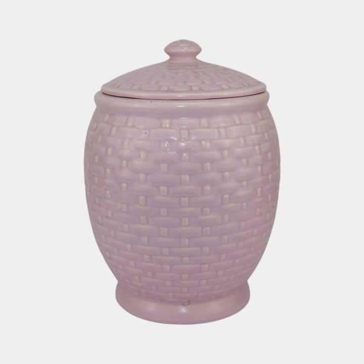 Weller Pierre Basket Weave Purple 1930s Vintage Art Pottery Ceramic Cookie Jar