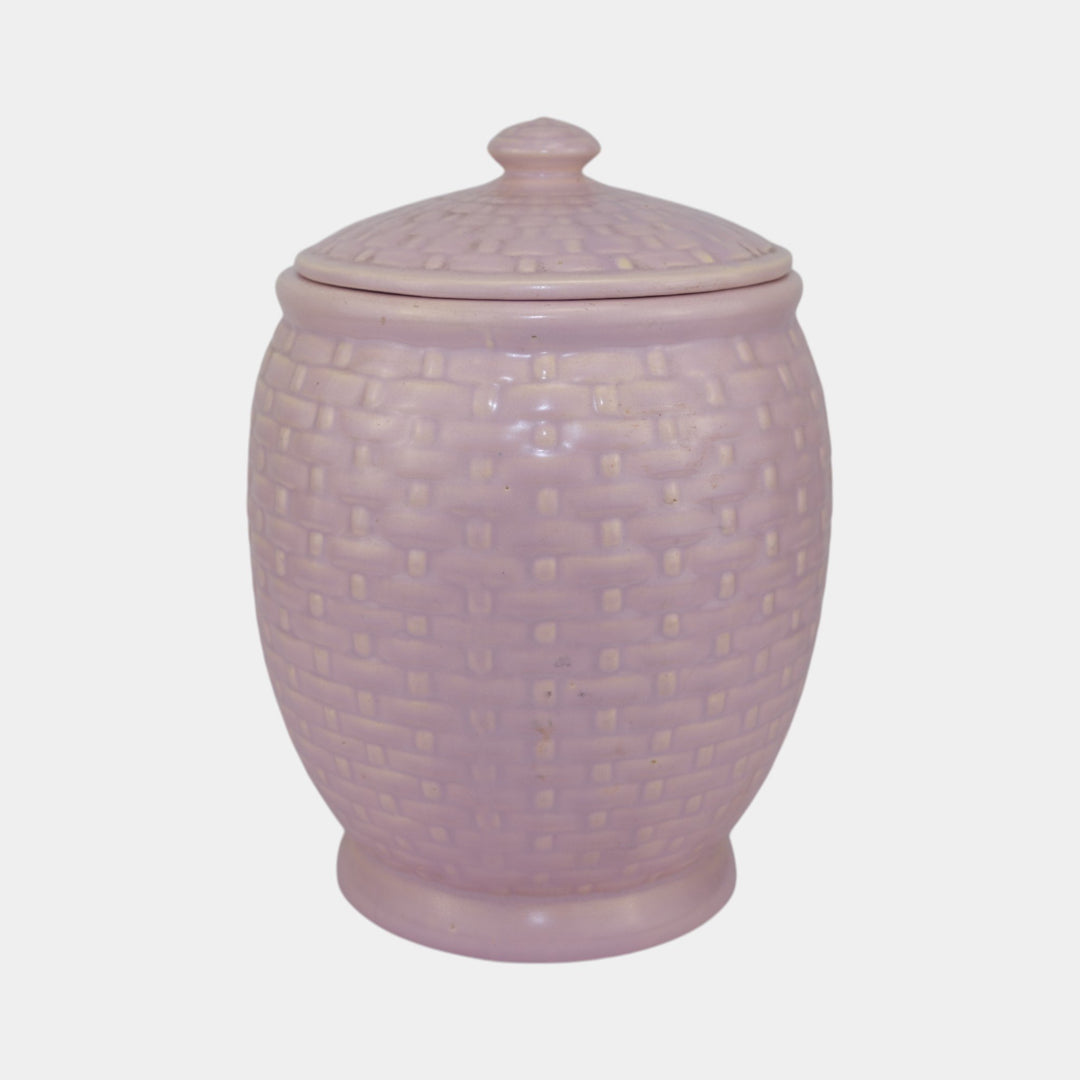 Weller Pierre Basket Weave Purple 1930s Vintage Art Pottery Ceramic Cookie Jar