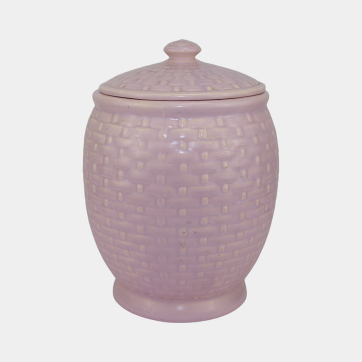 Weller Pierre Basket Weave Purple 1930s Vintage Art Pottery Ceramic Cookie Jar