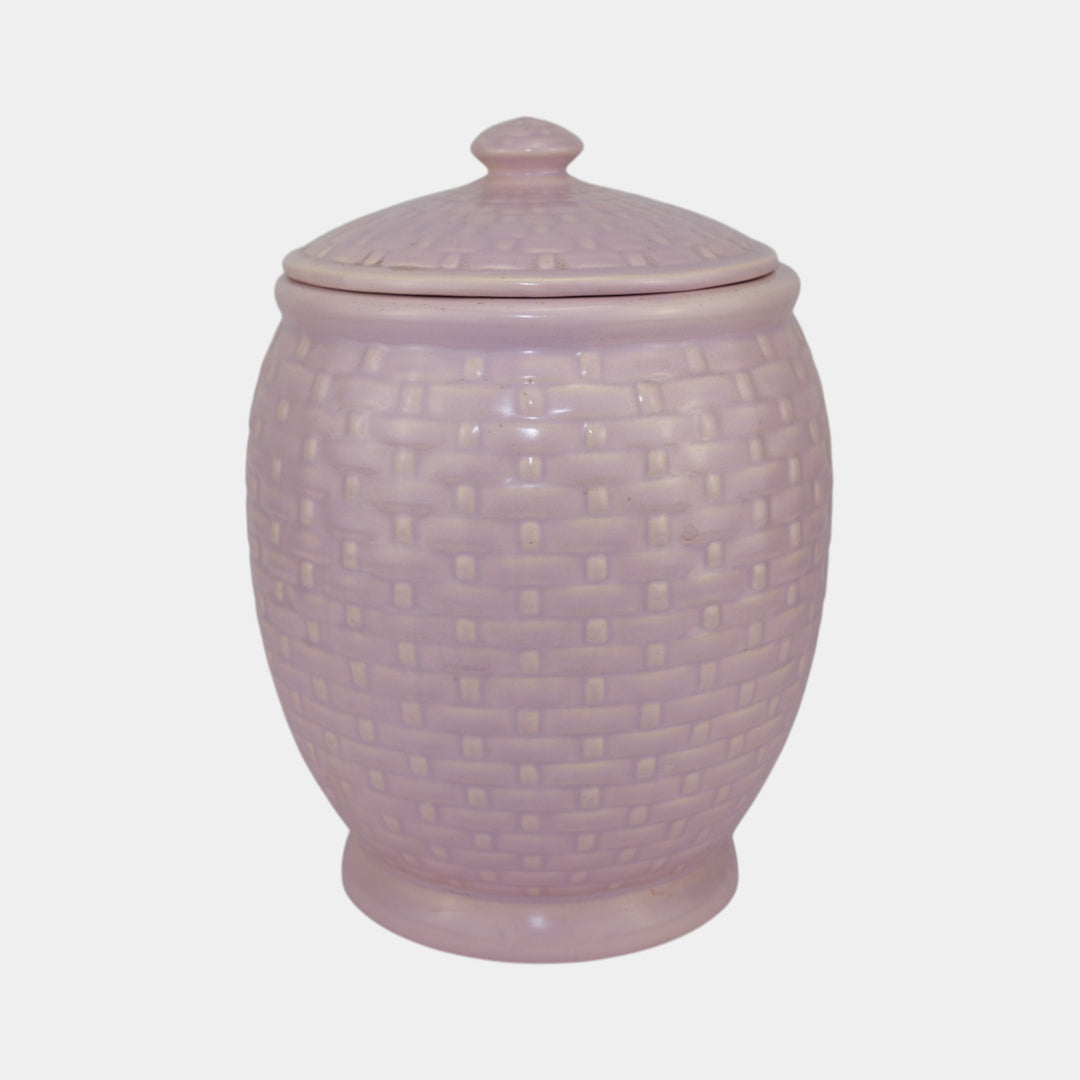 Weller Pierre Basket Weave Purple 1930s Vintage Art Pottery Ceramic Cookie Jar