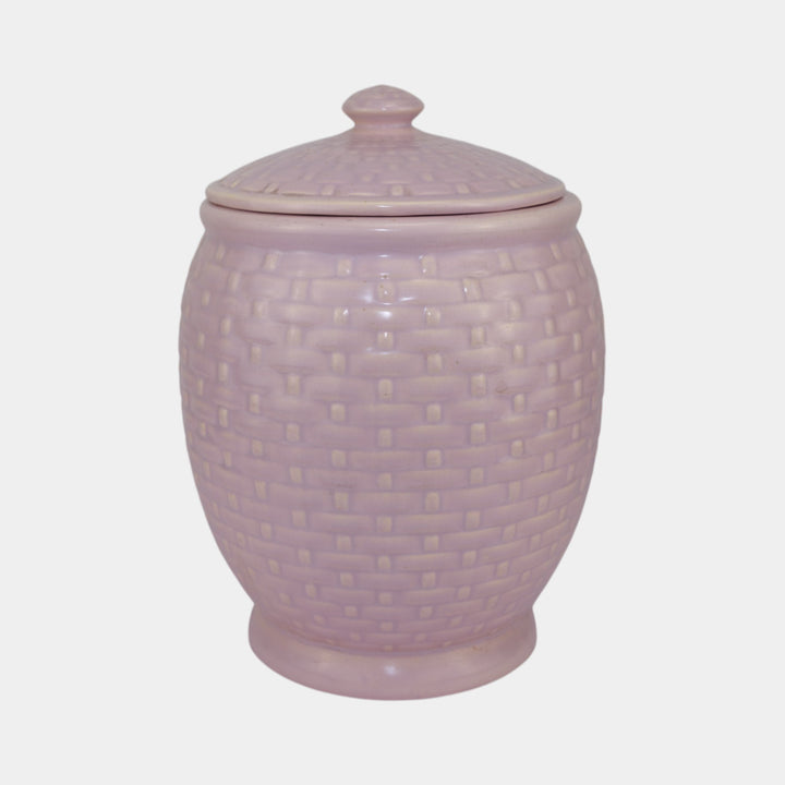 Weller Pierre Basket Weave Purple 1930s Vintage Art Pottery Ceramic Cookie Jar