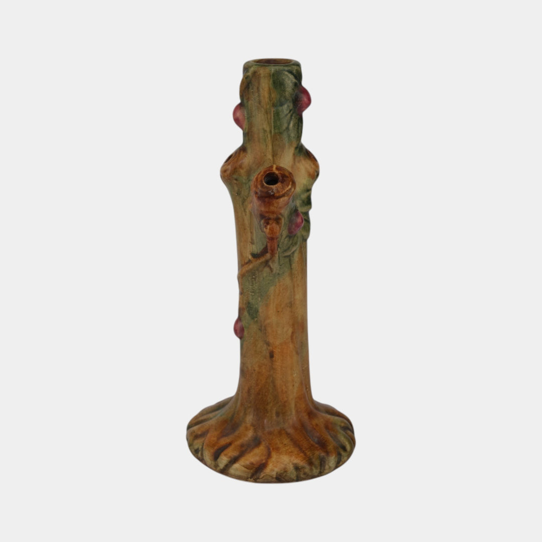 Weller Woodcraft 1920s Vintage Art Pottery Red Apple Tree Tall Ceramic Bud Vase