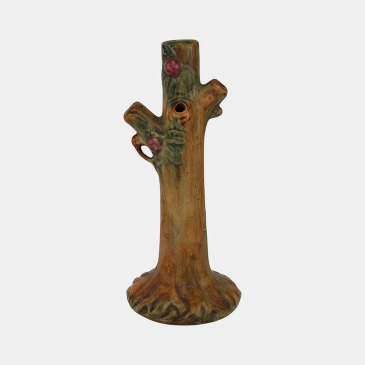 Weller Woodcraft 1920s Vintage Art Pottery Red Apple Tree Tall Ceramic Bud Vase
