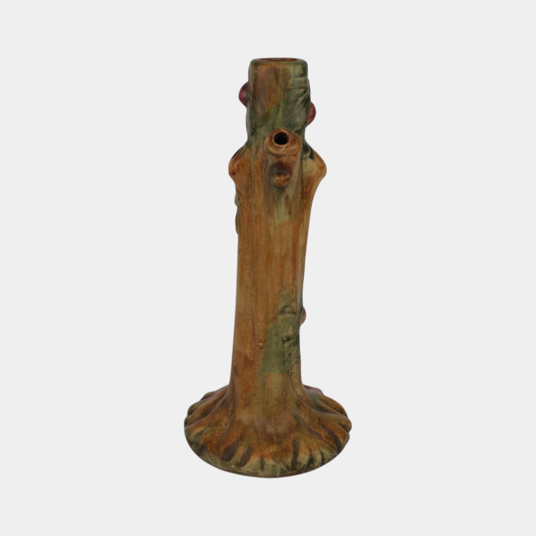 Weller Woodcraft 1920s Vintage Art Pottery Red Apple Tree Tall Ceramic Bud Vase