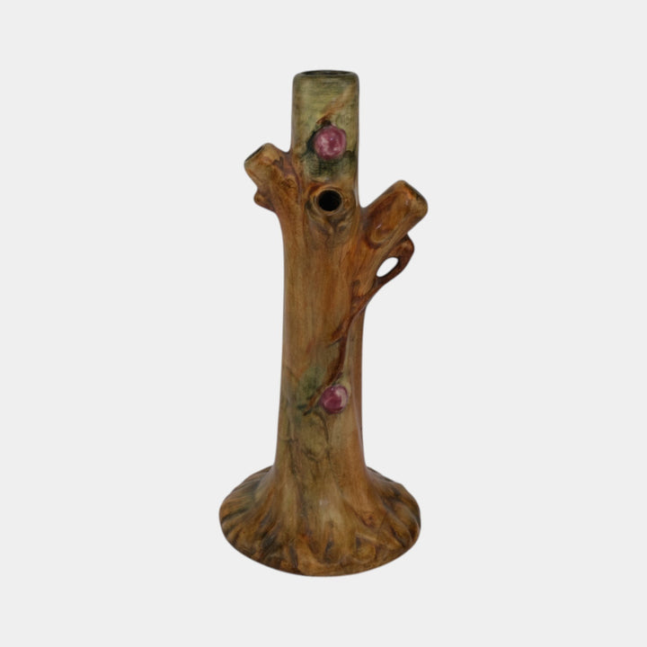 Weller Woodcraft 1920s Vintage Art Pottery Red Apple Tree Tall Bud Vase