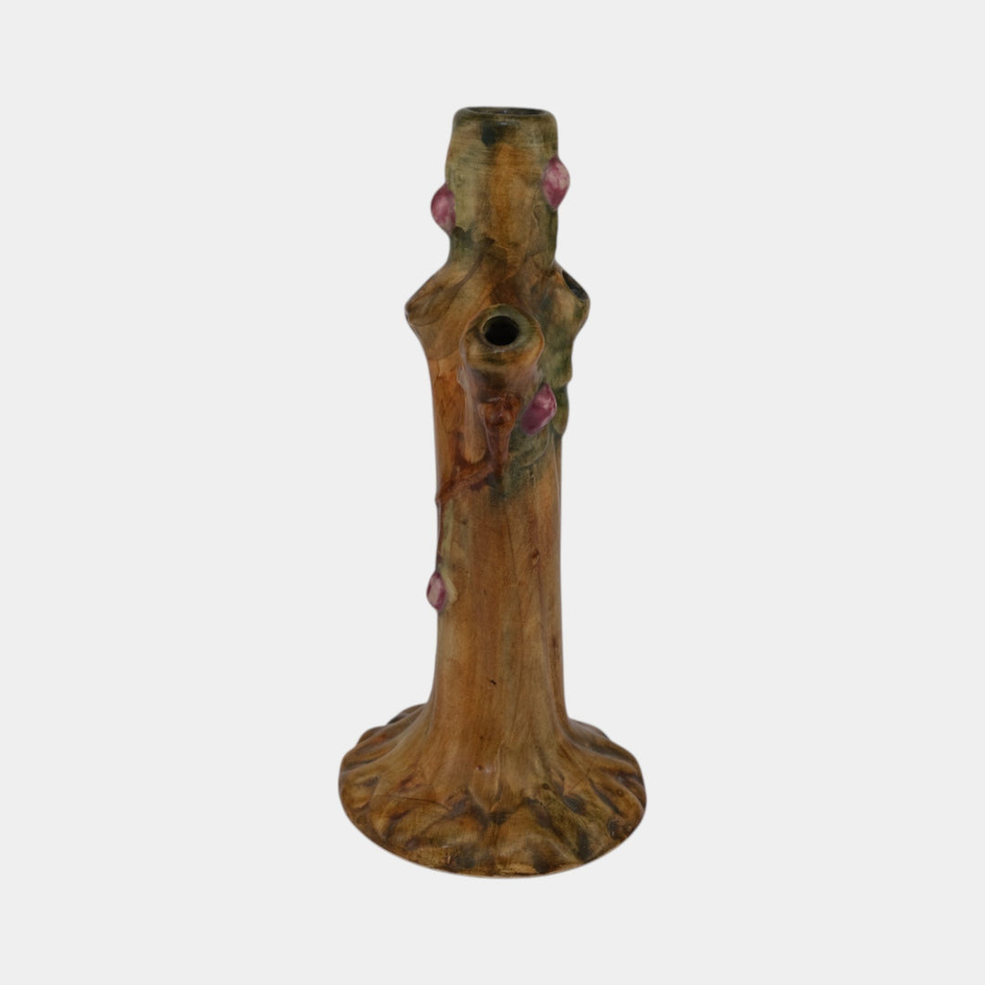 Weller Woodcraft 1920s Vintage Art Pottery Red Apple Tree Tall Bud Vase
