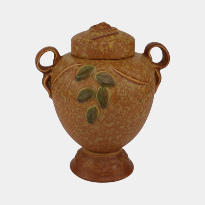 Weller Goldenglow 1920s Vintage Art Pottery Mottled Orange Covered Jar - Just Art Pottery