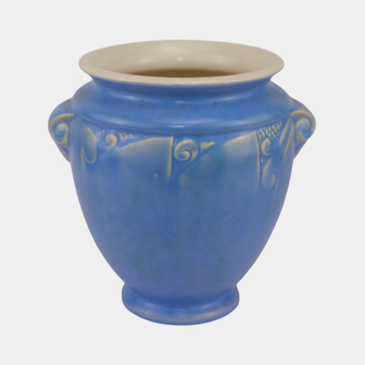 Weller Neiska 1933 Vintage Art Deco Pottery Blue Handled Ceramic Vase