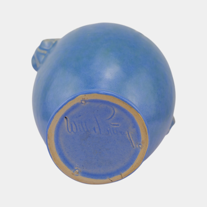 Weller Neiska 1933 Vintage Art Deco Pottery Blue Handled Ceramic Vase