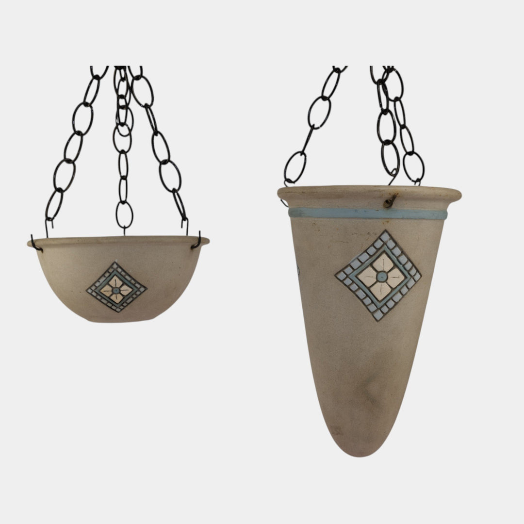 Weller Parian 1924 Pottery Geometric Gray Stoneware Planter Hanging Baskets