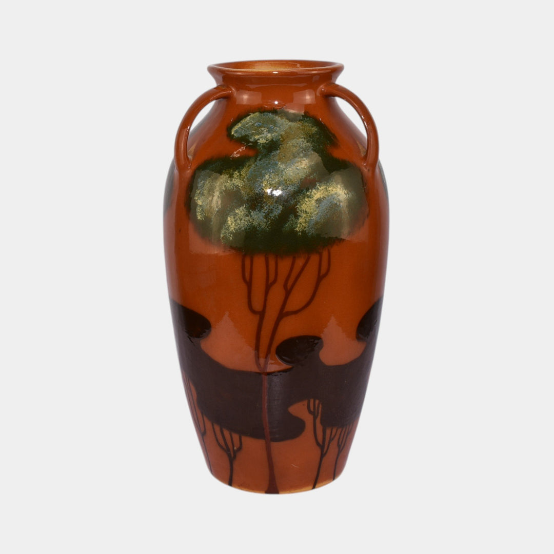 Weller Rhead Faience 1904 Vintage Pottery Large Handled Floor Vase - Just Art Pottery