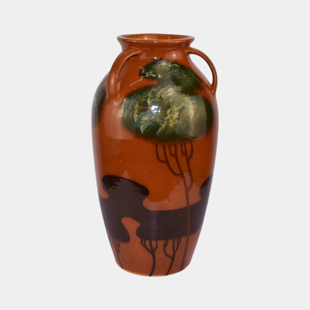 Weller Rhead Faience 1904 Vintage Pottery Large Handled Floor Vase - Just Art Pottery
