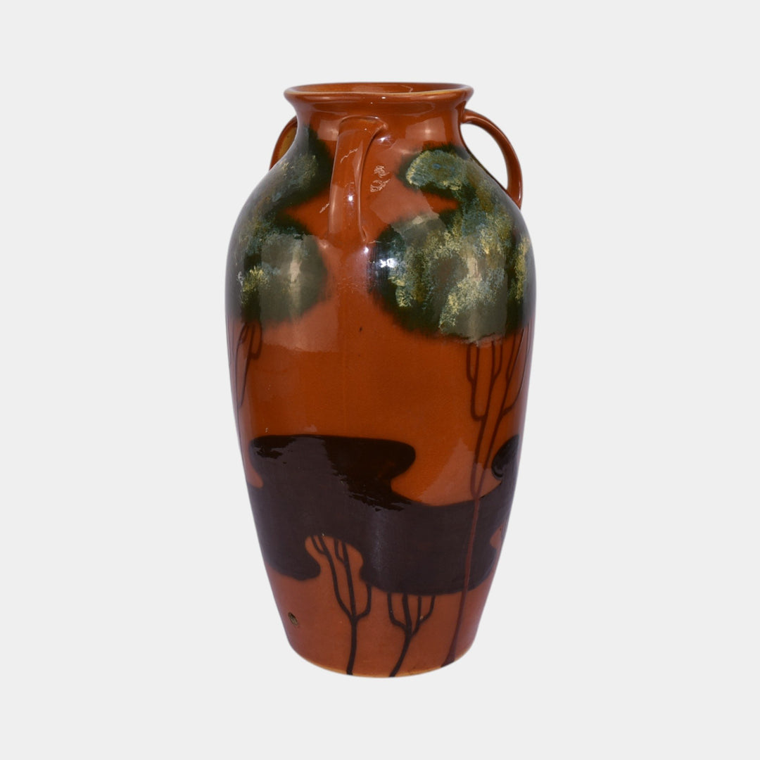 Weller Rhead Faience 1904 Vintage Pottery Large Handled Floor Vase - Just Art Pottery