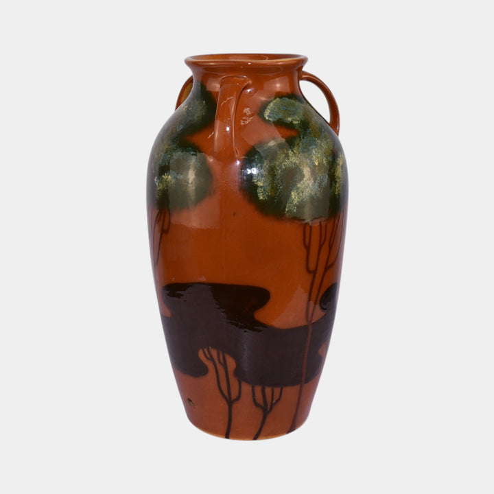 Weller Rhead Faience 1904 Vintage Pottery Large Handled Floor Vase - Just Art Pottery