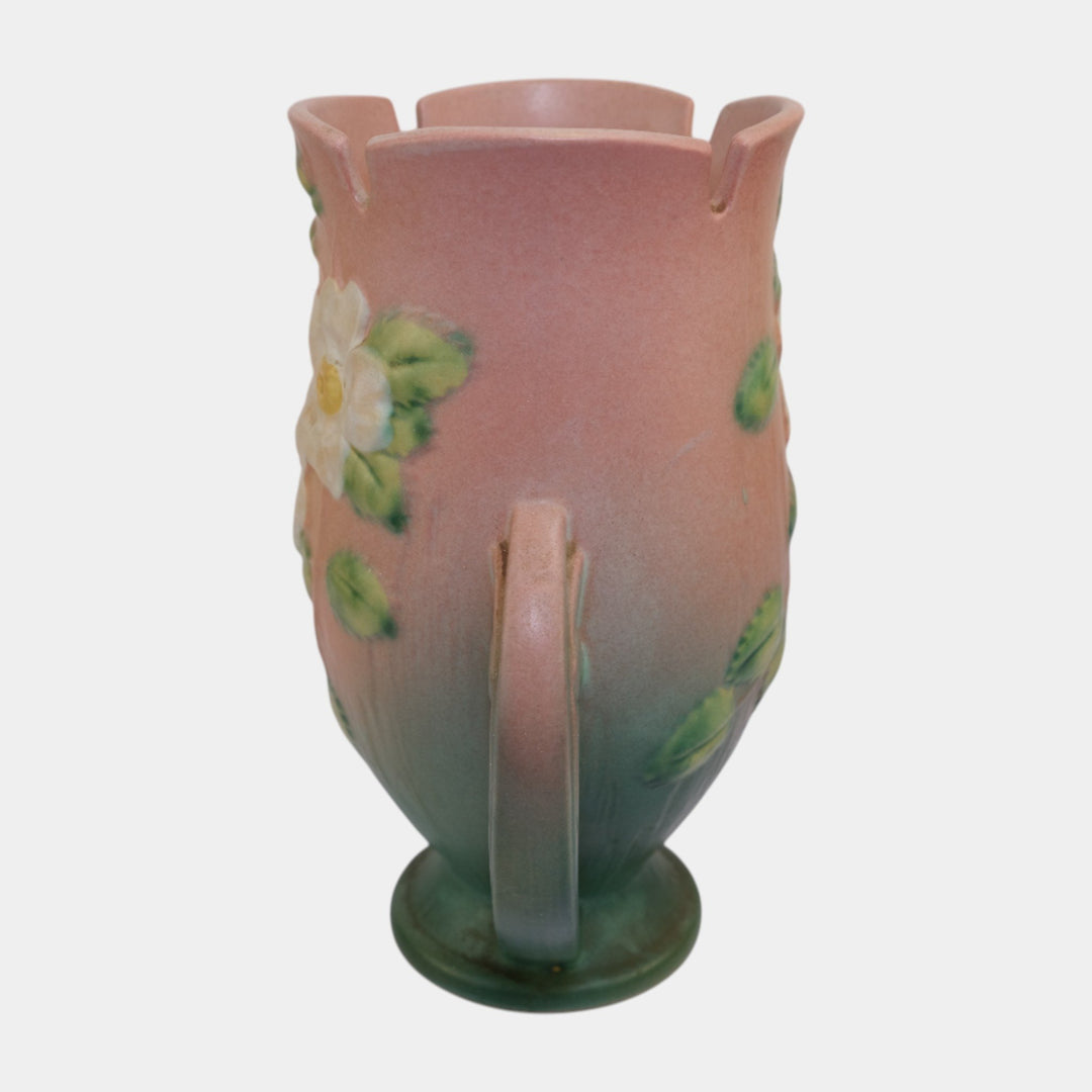 Roseville White Rose Pink 1940 Vintage Art Deco Pottery Ceramic Vase 986-9