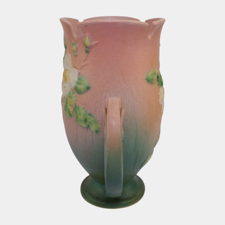 Roseville White Rose Pink 1940 Vintage Art Deco Pottery Ceramic Vase 986-9